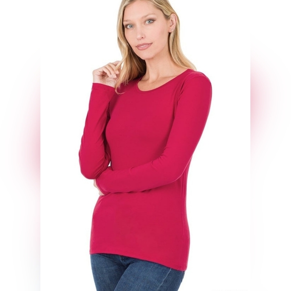 Zenana Cotton Long Sleeve Round Neck Tee - Picture 3 of 3